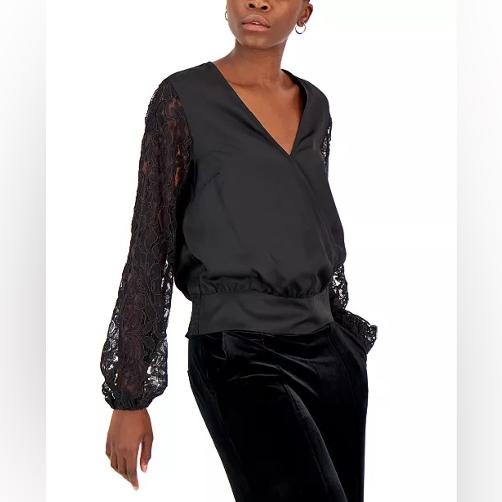 INC International Concepts Lace-Sleeve Blouse Women's Size Medium NWT